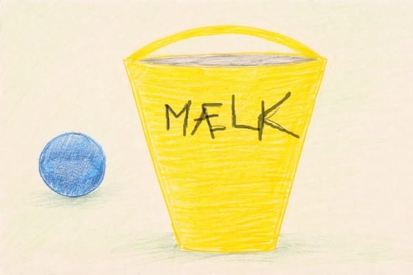 6 Karla og Karlo gul spand med ordet mælk på